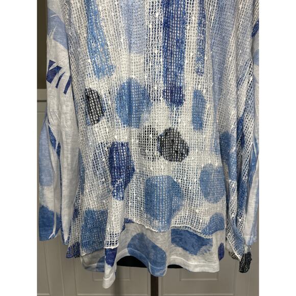 Jess & Jane Windmill Boucle Mesh Tunic Top with Burn-Out Lining Blue Sz 2X Artsy - Picture 8 of 11